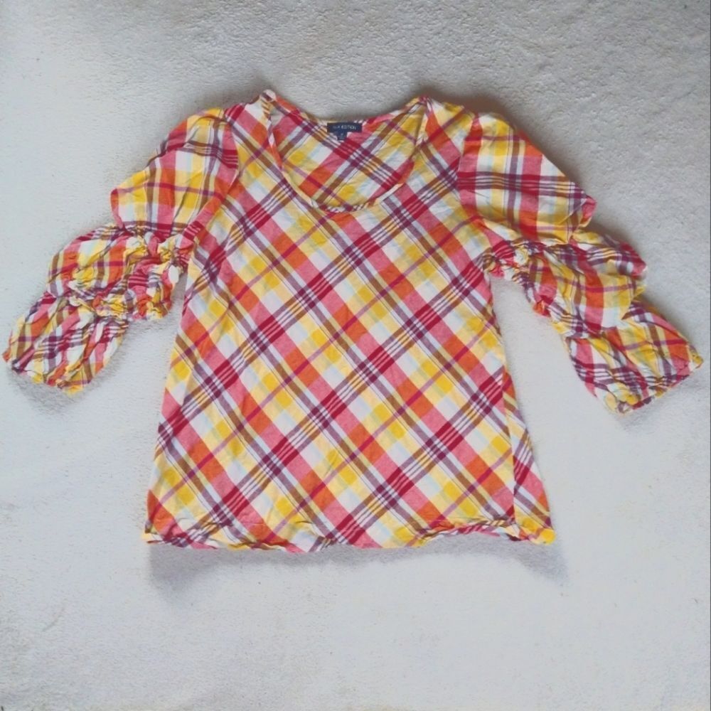 Max Edition Plaid Puffy Sleeve Blouse Size M